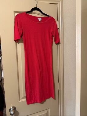 LuLaRoe Julia Dress XS Solid Red Pink Stretch Knit Bodycon Dress